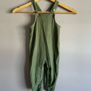 adorable green stripe overalls, size 12 months